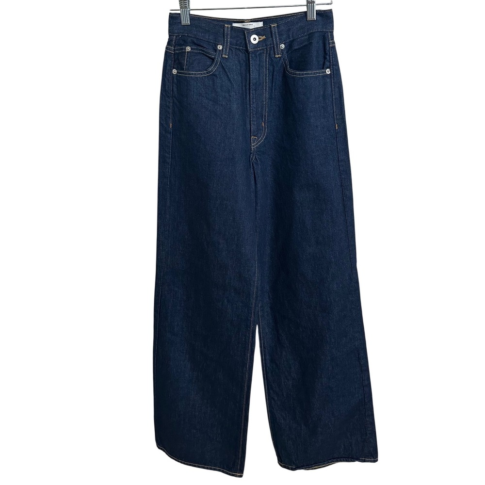 SLVRLAKE Eva High Rise Wide Leg Jeans Midnight Mile Raw Hem 24